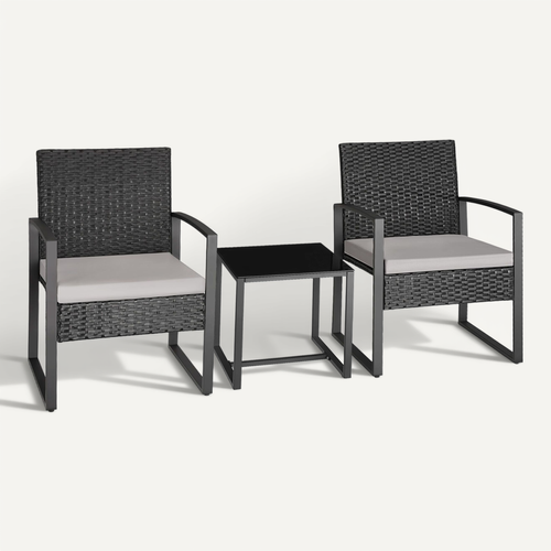 Ensemble De Salon De Jardin En Rotin Gris Clair/noir  55.5 X 58 X 78 Cm