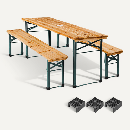 Ensemble Jardin Pliable Parasol Acier-bois Résistant Extérieur 3 Pièces