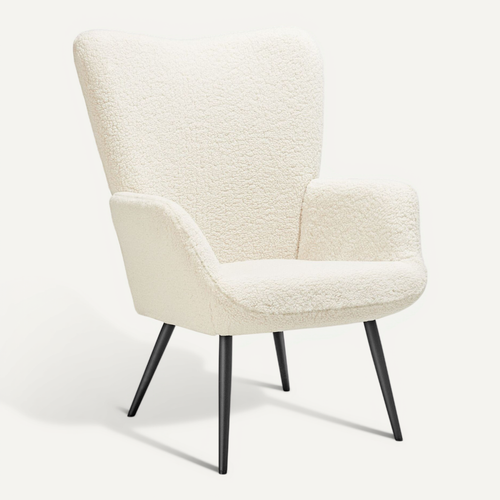 Fauteuil Hygge En Polyester, Acier Bouclé Crème/noir