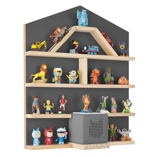 étagère Murale Forme Maison Gris Anthracite 12 Tablettes Bois Fixation Magnétique 50x15,5x60cm