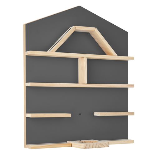 étagère Murale Forme Maison Gris Anthracite 12 Tablettes Bois Fixation Magnétique 50x15,5x60cm