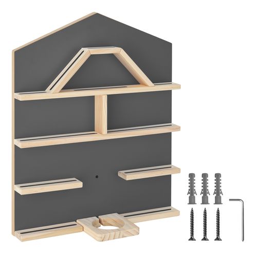 étagère Murale Forme Maison Gris Anthracite 12 Tablettes Bois Fixation Magnétique 50x15,5x60cm
