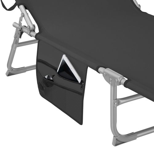 Bain De Soleil 4 Positions Pliable En Polyester Et Acier Noir