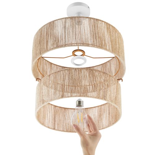 1 Plafonnier Lignea Lux En Jute En Jute, Acier Marron