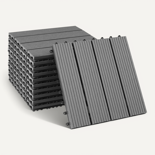 Lot De 11 Dalles De Terrasse Tegulas En Wpc Gris