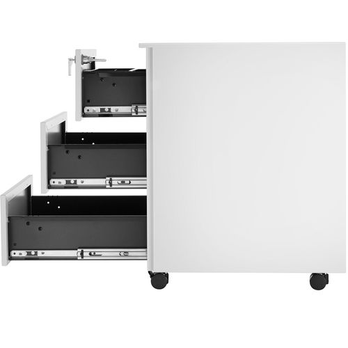 Caisson De Bureau à Roulettes En Acier Avec 3 Tiroirs à Clés Blanc