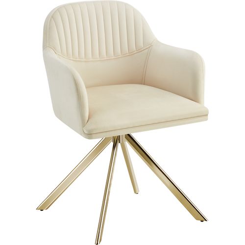 Chaise Pivotante En Velours Lona En Acier Enduit De Poudre Crème/or