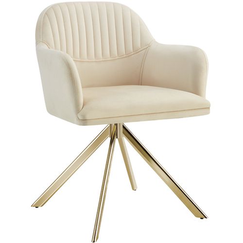 Chaise Pivotante En Velours Lona En Acier Enduit De Poudre Crème/or