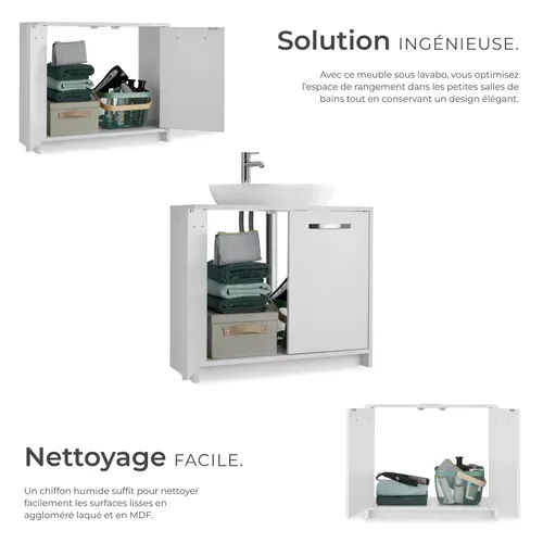 Meuble Sous-lavabo Spacieux Avec Capacité De Charge De 20 Kg Blanc