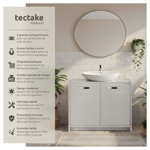 Meuble Sous-lavabo Spacieux Avec Capacité De Charge De 20 Kg Blanc