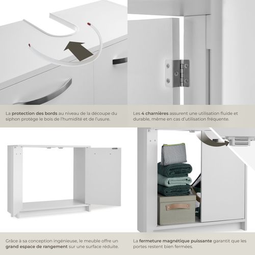 Meuble Sous-lavabo Spacieux Avec Capacité De Charge De 20 Kg Blanc