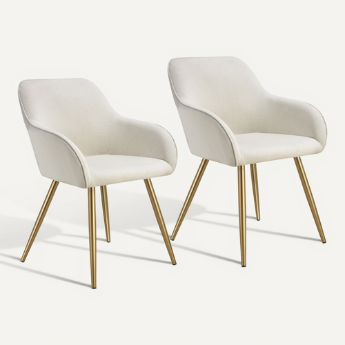 Lot De 2 Chaise De Salle À Manger Marilyn En Polyester, Acier Crème/or