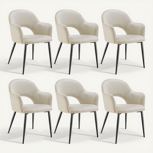 Lot De 6 Fauteuil Sachel En Polyester, Acier Crème