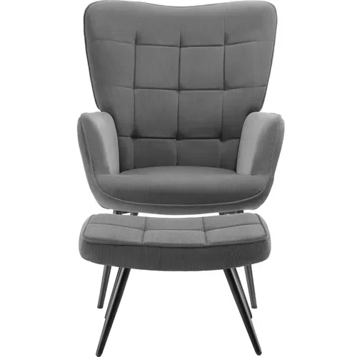Fauteuil Hygge En Polyester, Acier Velours Côtelé Fin Anthracite/noir