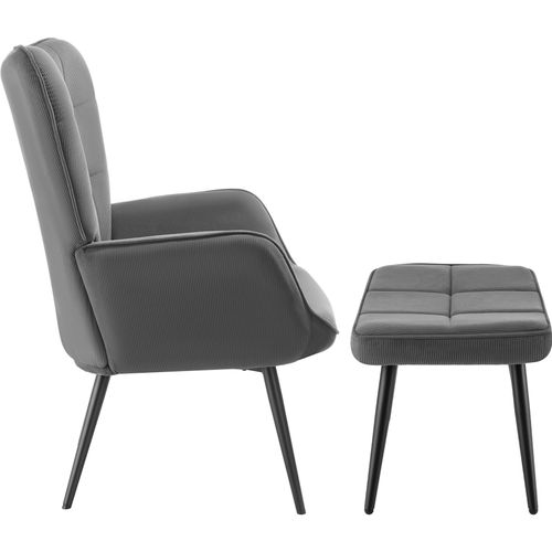 Fauteuil Hygge En Polyester, Acier Velours Côtelé Fin Anthracite/noir