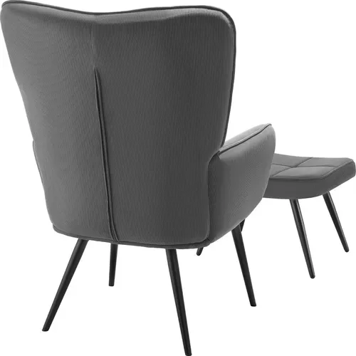 Fauteuil Hygge En Polyester, Acier Velours Côtelé Fin Anthracite/noir