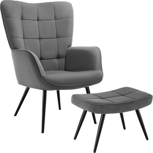 Fauteuil Hygge En Polyester, Acier Velours Côtelé Fin Anthracite/noir