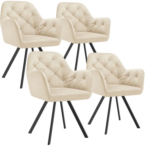 Lot De 4 Fauteuil Pivotant En Velours Avec Accoudoirs Lucia En Polyester, Acier Crème