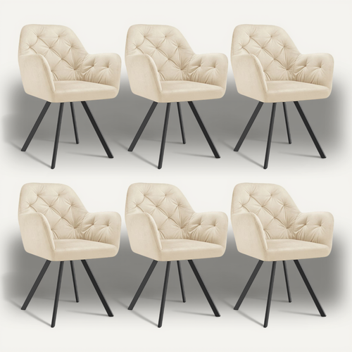 Lot De 6 Fauteuil Pivotant En Velours Avec Accoudoirs Lucia En Polyester, Acier Crème
