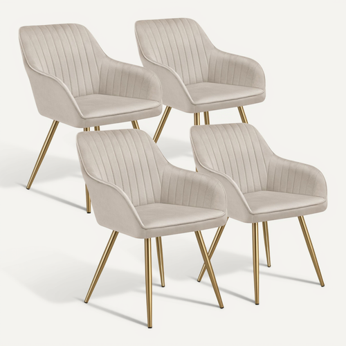 Lot De 4 Chaise De Salle À Manger Marilyn En Polyester, Acier Taupe/or