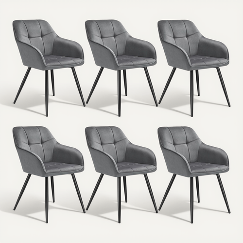 Lot De 6 Chaise De Salle À Manger Marilyn En Polyester, Acier Gris/noir