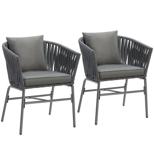 Ensemble De 2 Chaises Effet Corde Tressée Avec Housses Amovibles Gris