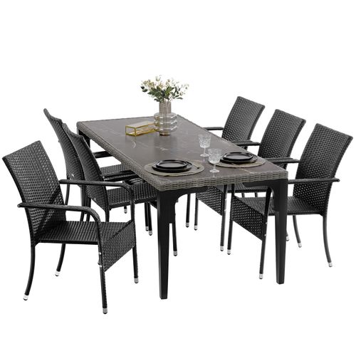 Lot De 2 Chaise En Résine Tressée Girona En Polyéthylène, Acier Noir