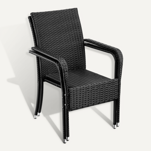 Lot De 2 Chaise En Résine Tressée Girona En Polyéthylène, Acier Noir