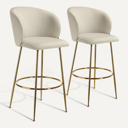 Lot 2 Tabourets De Bar Rembourrés Avec Dossier Aspect Velours Doré