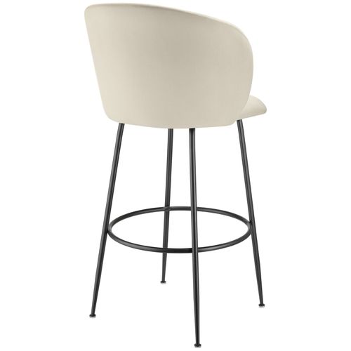 Lot 4 Tabourets De Bar Rembourrés Avec Dossier Aspect Velours Crème