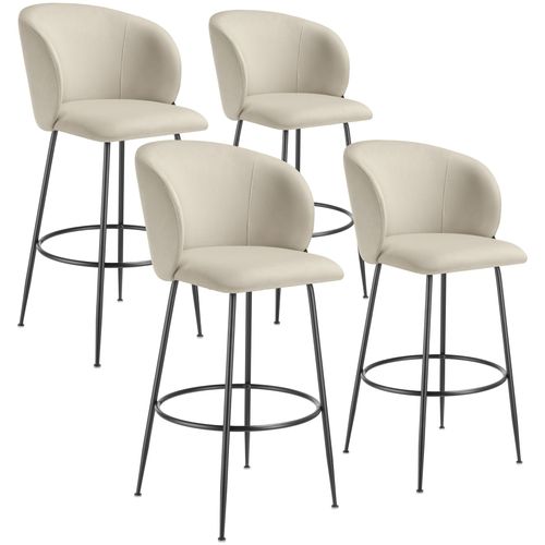 Lot 4 Tabourets De Bar Rembourrés Avec Dossier Aspect Velours Crème