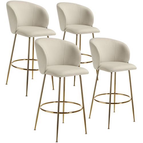 Lot 4 Tabourets De Bar Rembourrés Avec Dossier Aspect Velours Doré