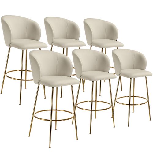 Lot 6 Tabourets De Bar Rembourrés Avec Dossier Aspect Velours Doré