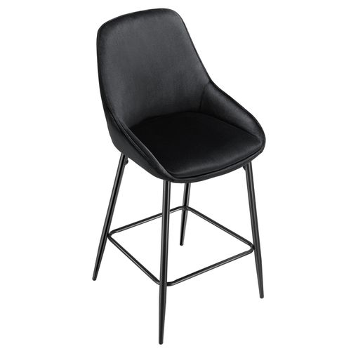 Lot 4 Chaises De Bar Dossier Aspect Velours Et Repose-pieds Noir