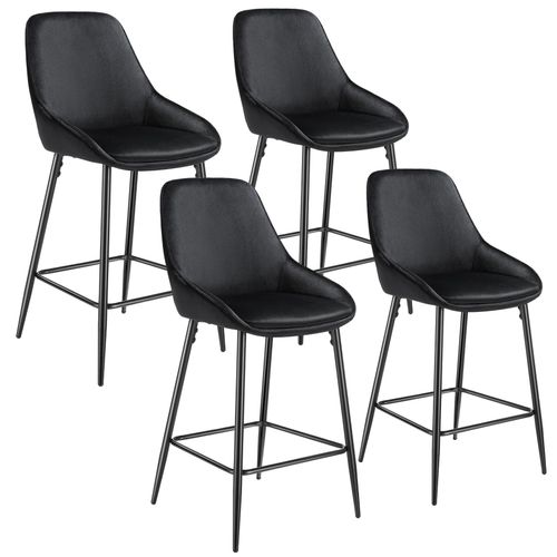 Lot 4 Chaises De Bar Dossier Aspect Velours Et Repose-pieds Noir