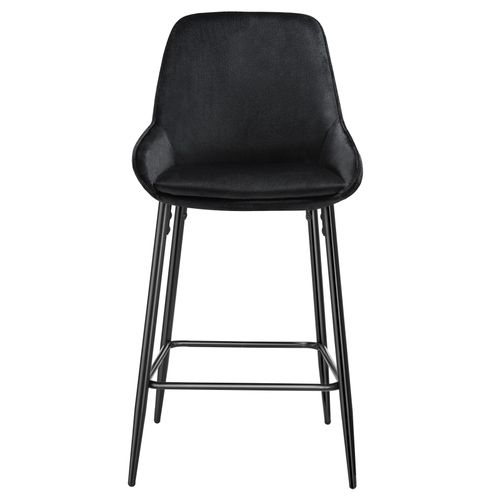 Lot 4 Chaises De Bar Dossier Aspect Velours Et Repose-pieds Noir