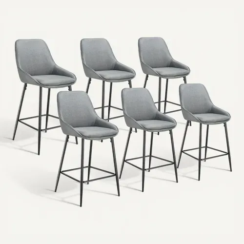 Lot 6 Chaises De Bar Dossier En Tissu Et Repose-pieds Gris/noir