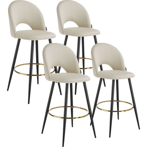 Lot 4 Chaises De Bar Aspect Velours Rembourré Crème Et Noir