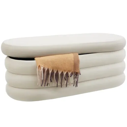 Banc Rembourré Altu En Bois Mdf Aspect Velours Crème/ Blanc