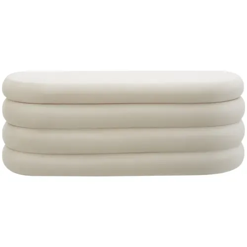 Banc Rembourré Altu En Bois Mdf Aspect Velours Crème/ Blanc