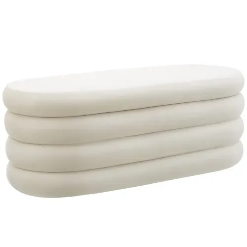 Banc Rembourré Altu En Bois Mdf Aspect Velours Crème/ Blanc