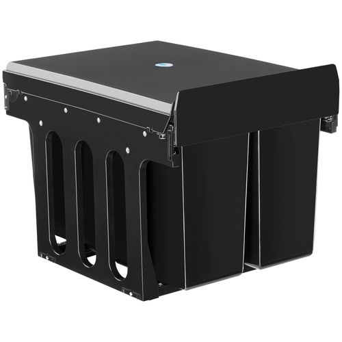 Poubelle Tri 3 Bacs Noir Plastique Montage Facile Placards 40cm Avec Rails 35x48x35cm