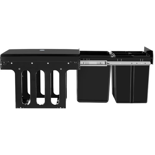 Poubelle Tri 3 Bacs Noir Plastique Montage Facile Placards 40cm Avec Rails 35x48x35cm