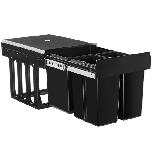 Poubelle Tri 3 Bacs Noir Plastique Montage Facile Placards 40cm Avec Rails 35x48x35cm