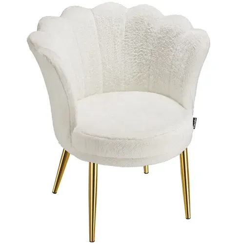 1 Fauteuil Stella En Acier Enduit De Poudre Fourrure Synthétique Crème/or