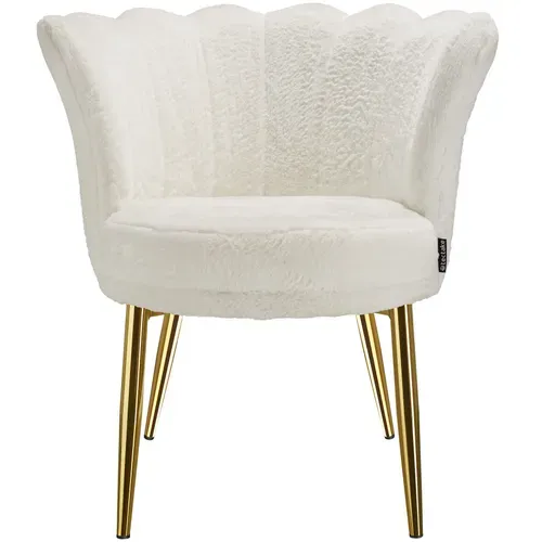 1 Fauteuil Stella En Acier Enduit De Poudre Fourrure Synthétique Crème/or