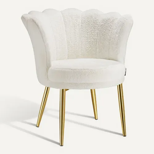 1 Fauteuil Stella En Acier Enduit De Poudre Fourrure Synthétique Crème/or