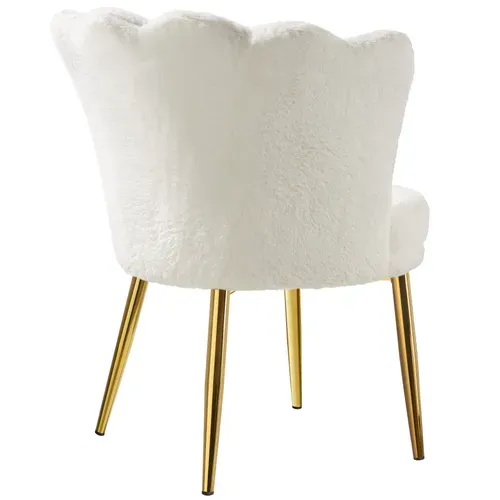 1 Fauteuil Stella En Acier Enduit De Poudre Fourrure Synthétique Crème/or