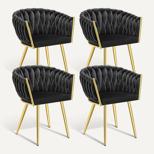 Lot De 4 Lot De Chaises De Salle À Manger Astano En Acier Enduit De Poudre/polyester Noir/or