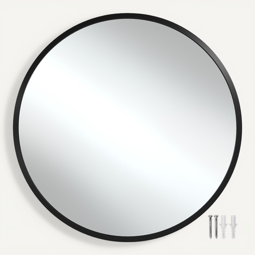 1 Miroir Mural Rond Fiona En Verre Noir